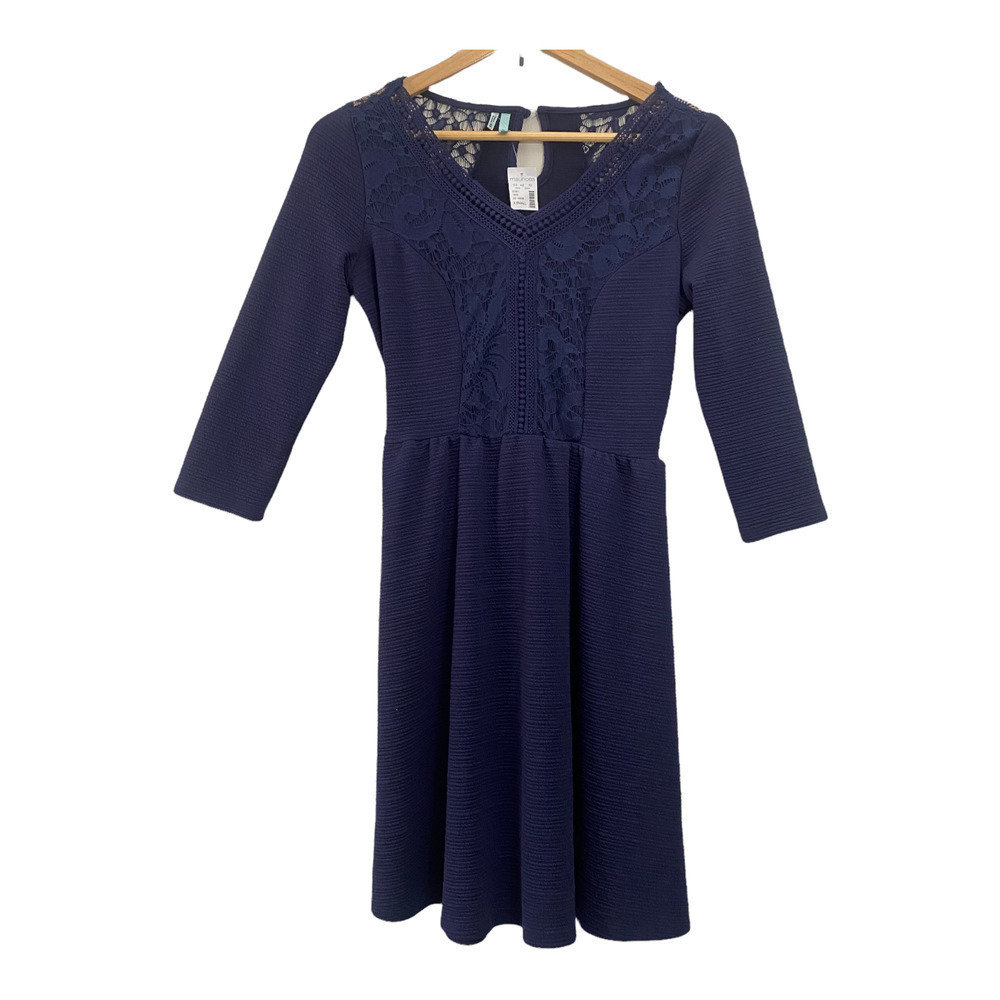 Maurices Navy 3/4 Sleeve Embroidered Fit and Flare Dress Size XS NWT